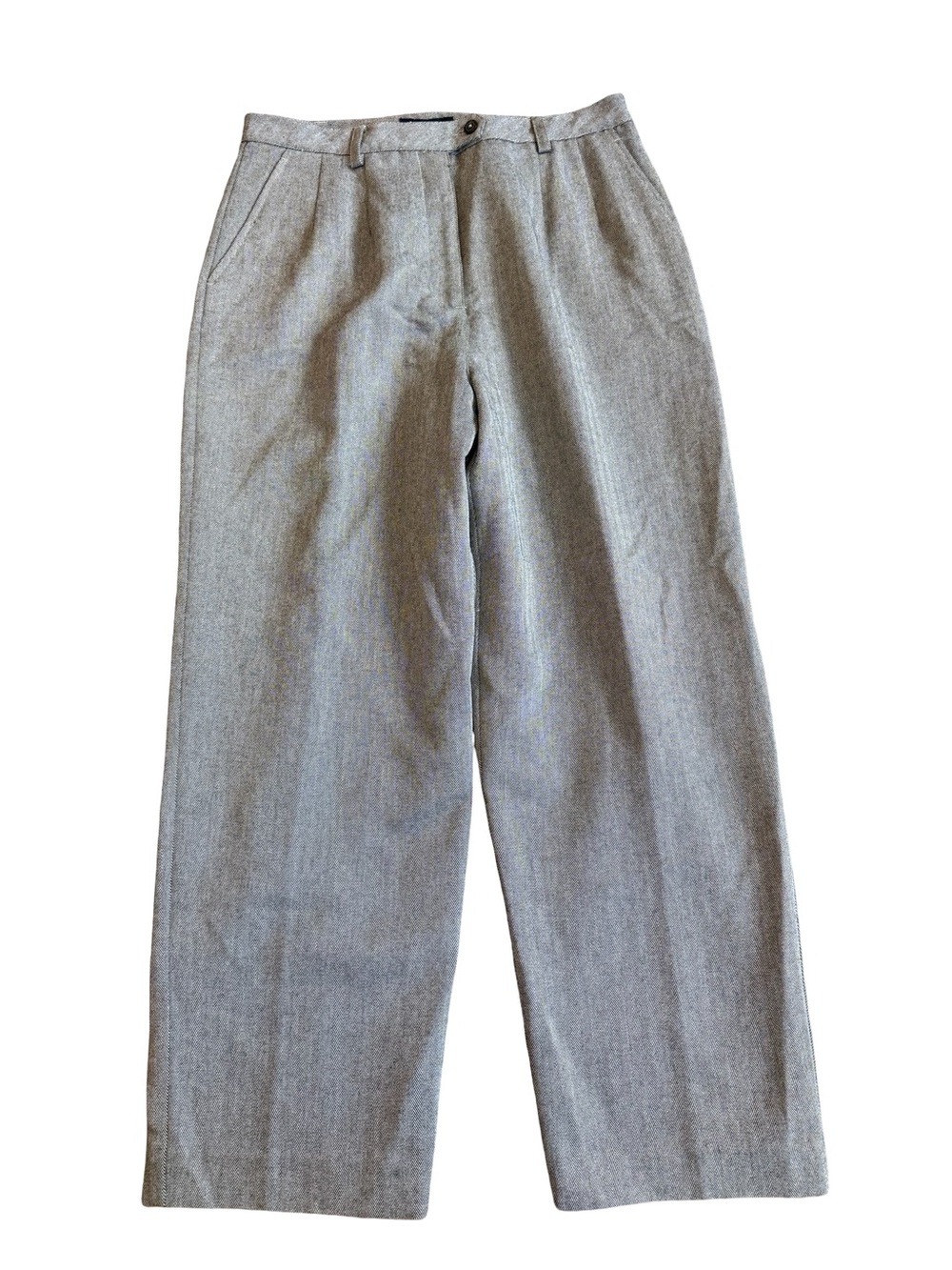 Lizsport Gray Herringbone Tweed Wide Leg Pleated Trousers Pants Size 14 Women's